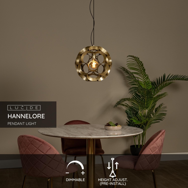 Lucide HANNELORE - Závesné svietidlo - Ø 40 cm - 1xE27 - matné zlato / mosadz